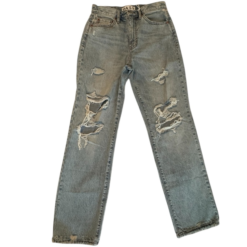 DAZE Denim Sundaze High Rise Dad Jeans Light Wash Distressed Size 26